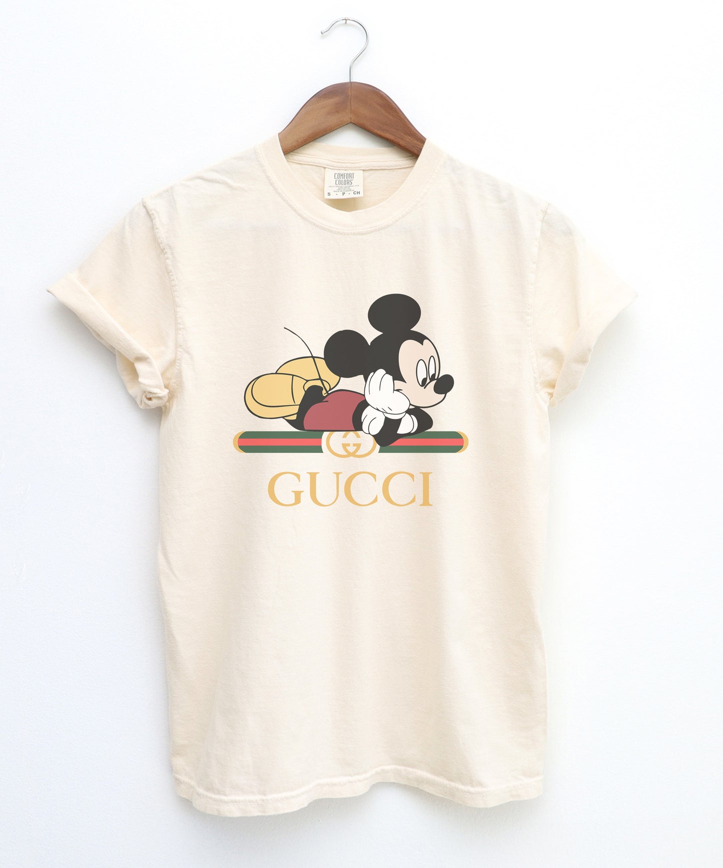 Mickey designer inspired shirt in Ivory/Tan