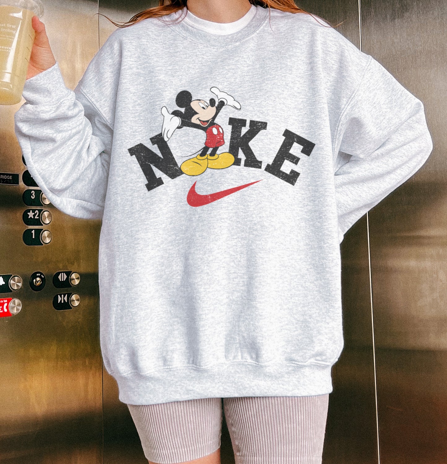 Mickey Swoosh inspired sweatshirt in Gray