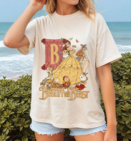 Vintage Beauty and the Beast inspired shirt in Ivory/Tan